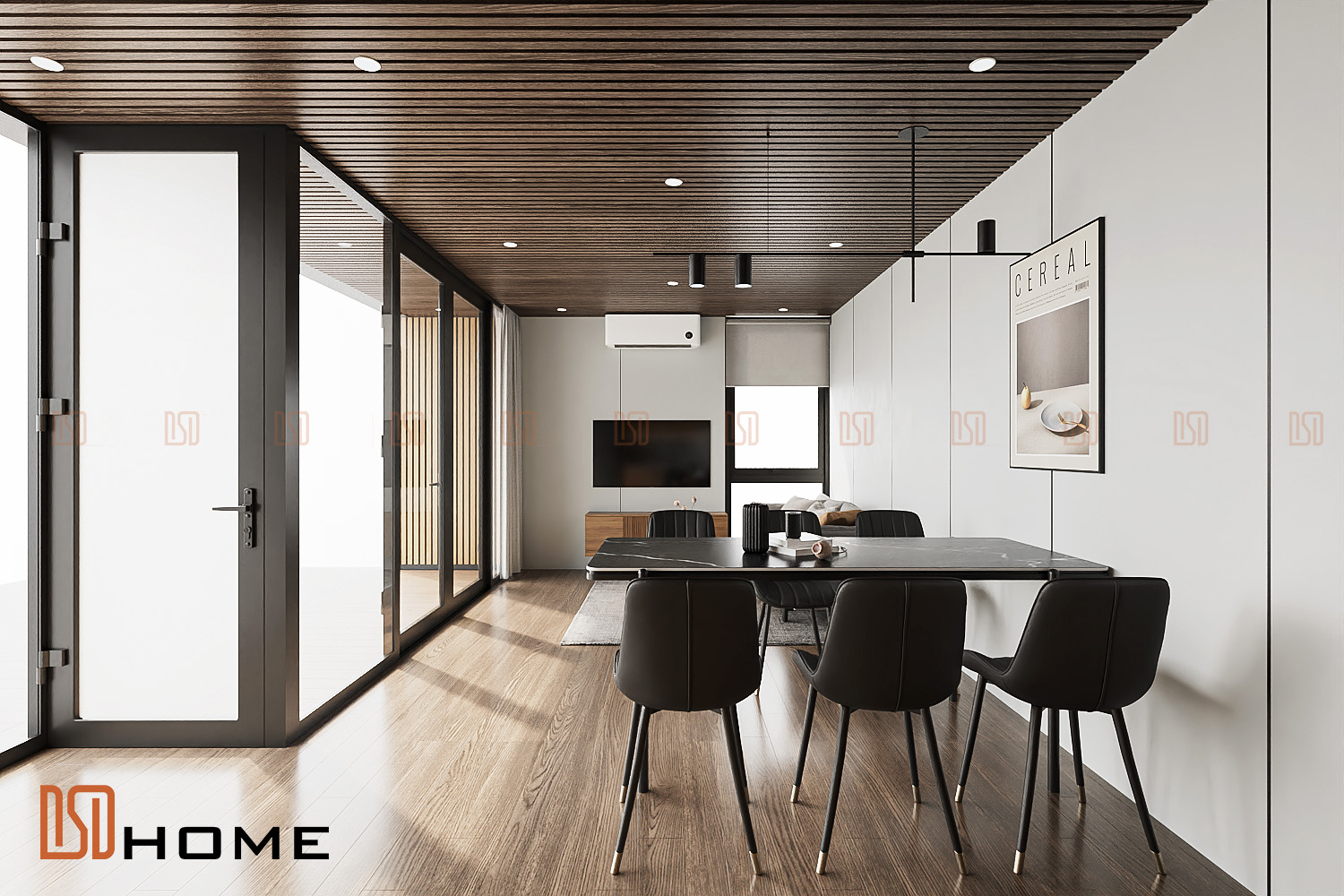 Phòng khách Tone màu gỗ óc chó - Ảnh 2