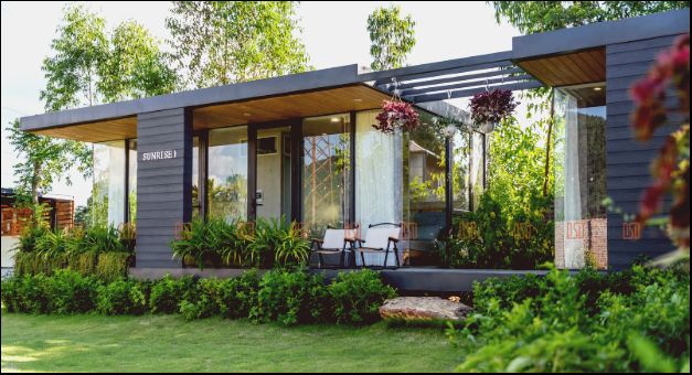 Nhà lắp ghép khung thép G550 hiện đại phù hợp nghỉ dưỡng và lưu trú