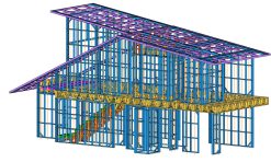 Hệ dầm và giàn thép tại cao độ tầng 2 tạo mặt phẳng chịu lực, liên kết hệ khung trên với kết cấu tầng dưới